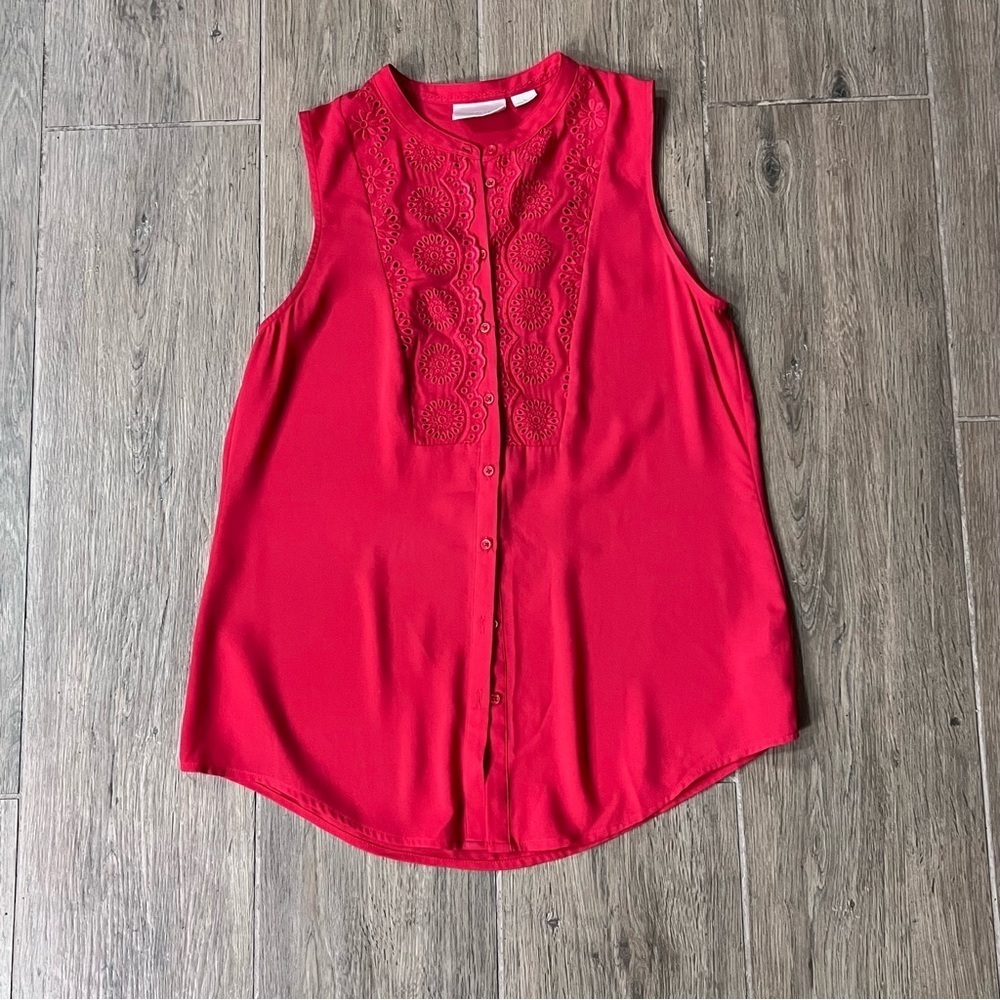 Anthropologie Maeve Top Blouse Marguerite Blouse Red Sleeveless Tank Tomato Lace - Picture 4 of 10